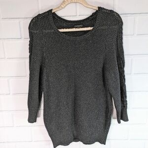 Ann Taylor Black Sparkly Wool Blend Cable Sweater